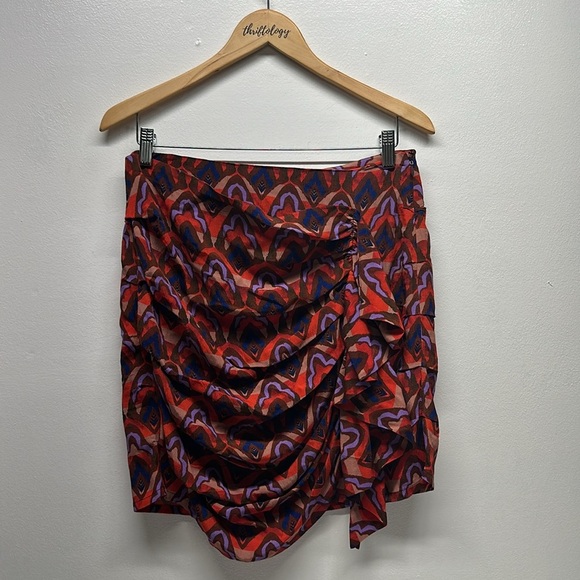 Anthropologie Dolan Left Coast Skirt Ruffle Mini Ruched Geometric Red New Small - Picture 8 of 11